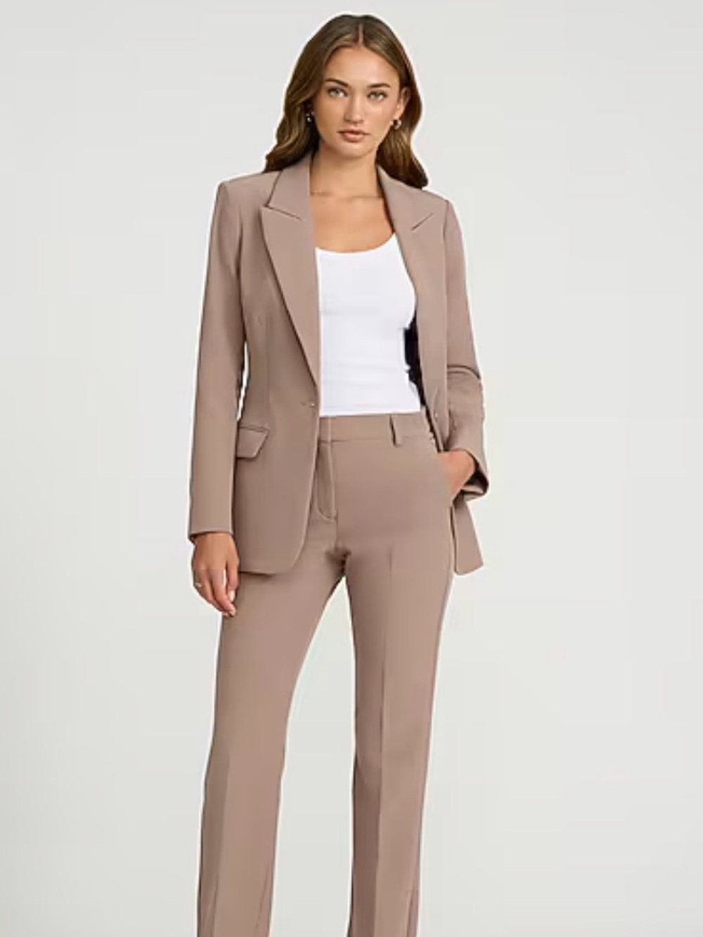 Express Women's Beige Single-Button Stretch Twill Blazer Large